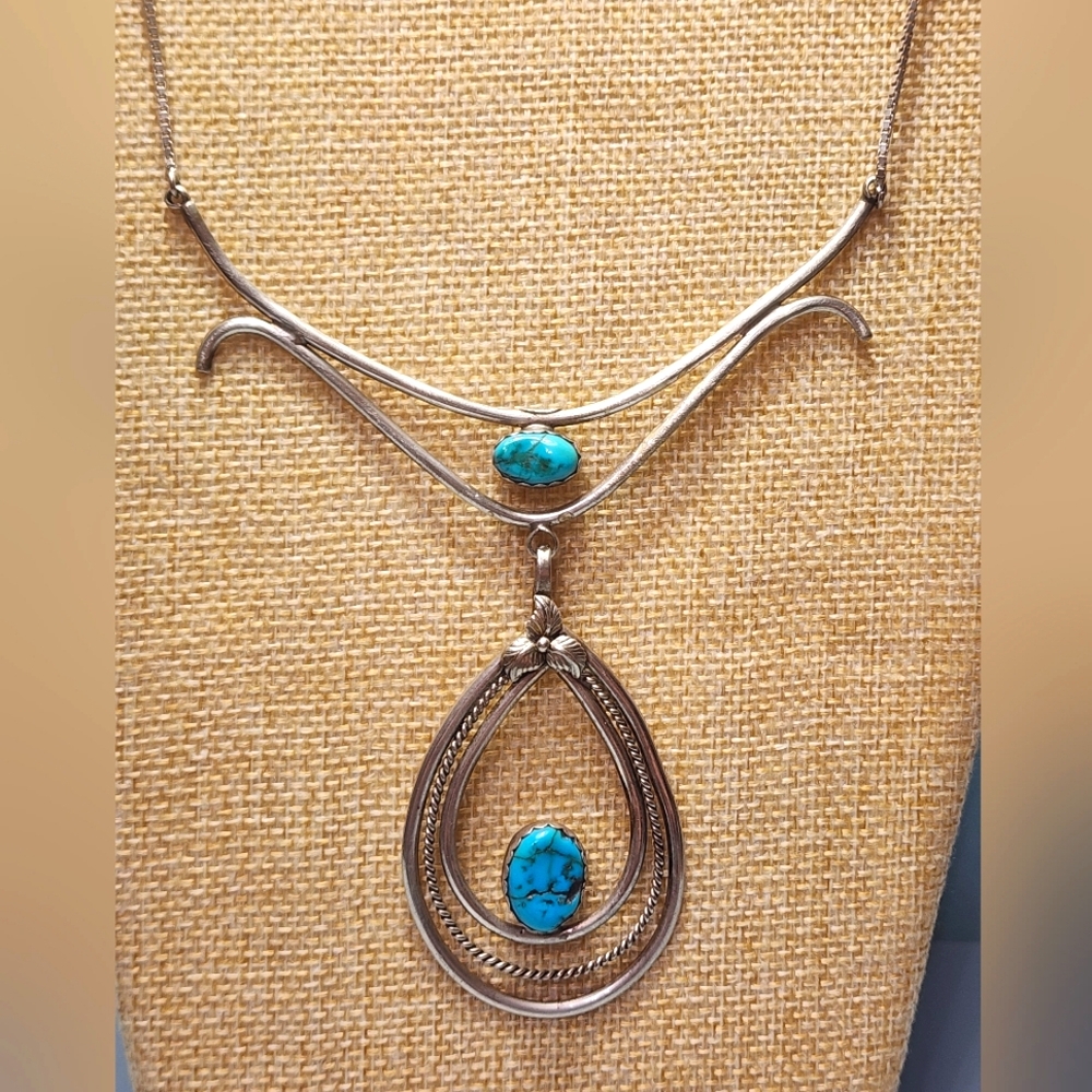 Navajo Turquoise and Sterling Statement Necklace